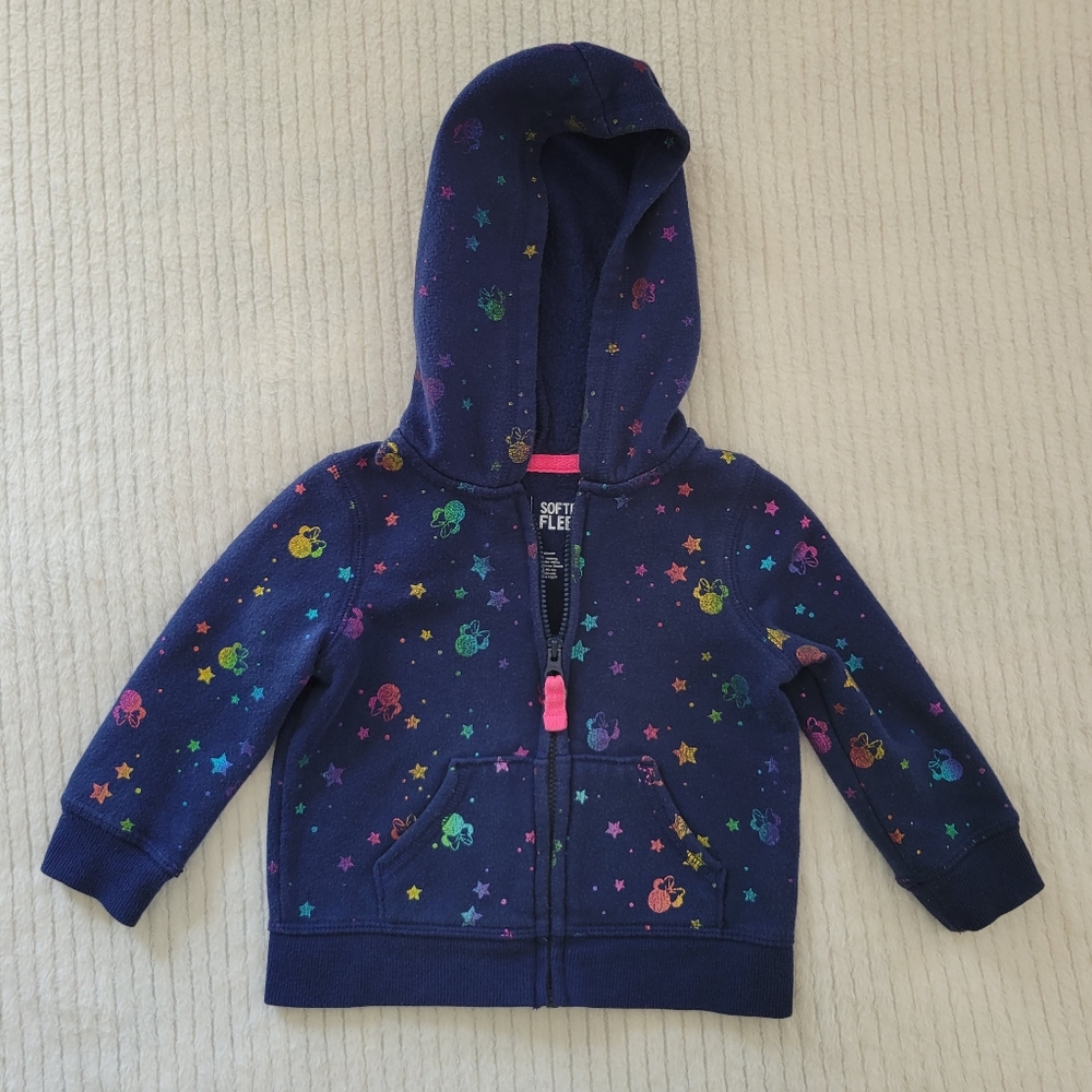 Disney Jumping Beans Girl's Soft Fleece Navy Minnie Mouse Stars Hoodie 12 Months